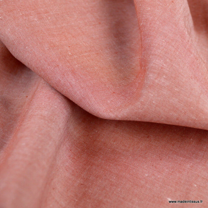 Tissu popeline chambray coloris Terracotta - oeko tex