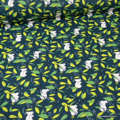 Tissu coton motifs Koalas fond vert - oeko tex