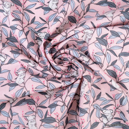 Tissu coton motifs Koalas fond rose - oeko tex