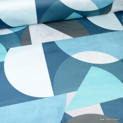 Tissu velours d'ameublement Bauhaus Velvet bleu motifs géométrique