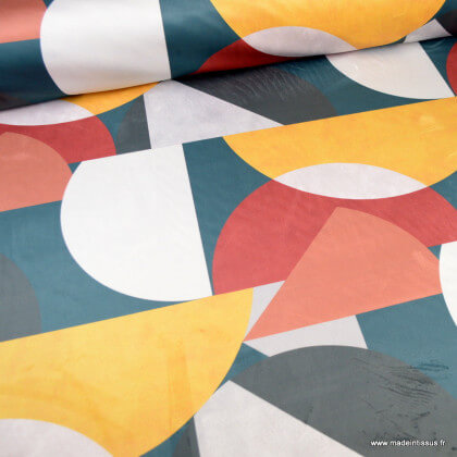 Tissu velours d'ameublement Bauhaus Velvet multi motifs géométrique