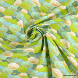 Tissu Coton Oeko tex motifs ombrelle Turquoise - Oeko tex
