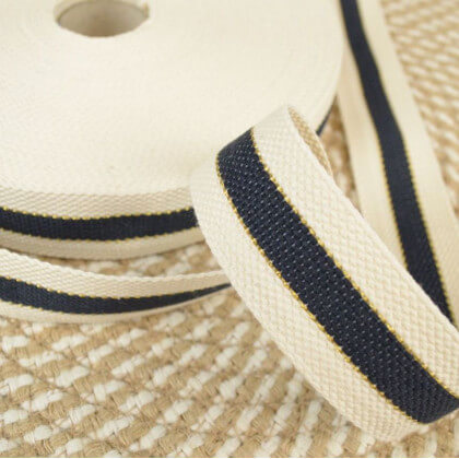 Sangle à rayures écru et marine bordure Lurex 33mm