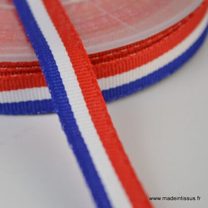 Ruban polyester Bleu blanc rouge Tricolore 10mm