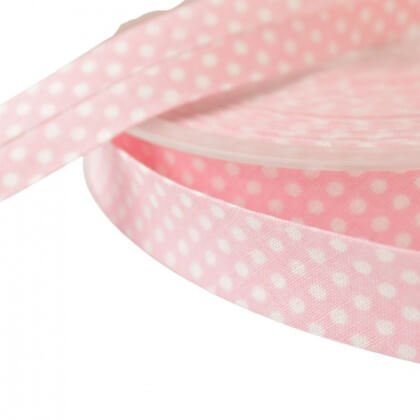 Biais replié 18 mm coton pois blanc sur fond rose - Oeko tex