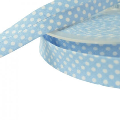 Biais replié 18 mm coton pois blanc sur fond bleu ciel