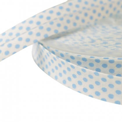 Biais replié 18 mm coton pois ciel sur fond blanc - Oeko tex