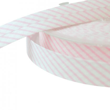 Biais replié 18 mm coton à rayures rose et blanc