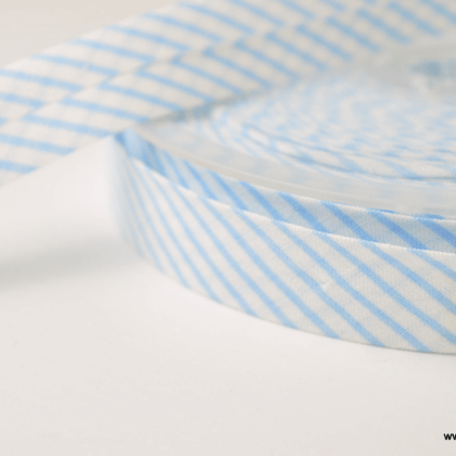 Biais replié 18 mm coton à rayures bleu et blanc - Oeko tex