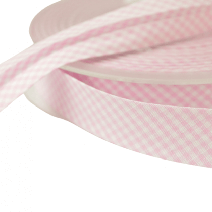 Biais replié 18 mm coton Vichy Rose et Blanc - Oeko tex
