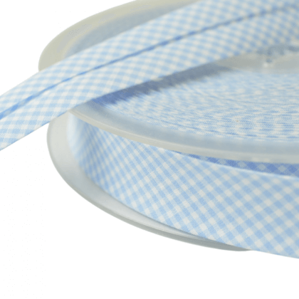 Biais replié 18 mm coton Vichy Bleu ciel et Blanc - Oeko tex