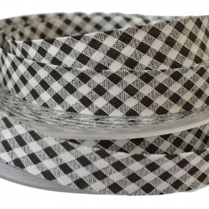 Biais replié 18 mm coton gros Vichy Noir et Blanc