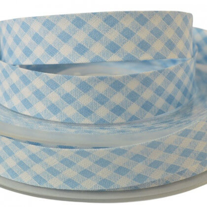 Biais replié 18 mm coton gros Vichy Bleu ciel et Blanc - Oeko tex