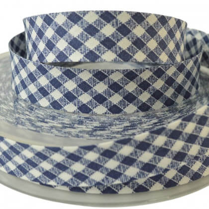 Biais replié 18 mm coton Gros Vichy Bleu Marine et Blanc
