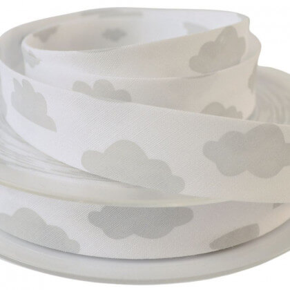 Biais replié 18 mm coton imprimé Nuages Gris