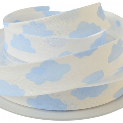 Biais replié 18 mm coton imprimé Nuages Bleu Ciel