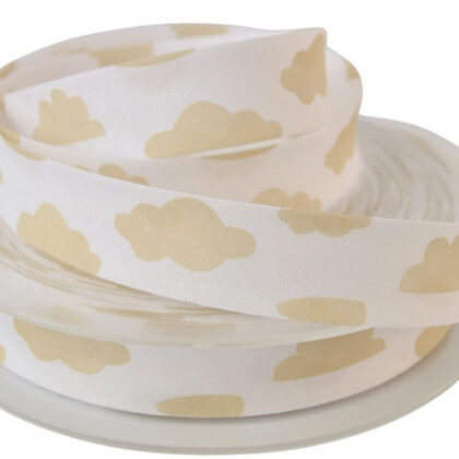 Biais replié 18 mm coton imprimé Nuages Beige