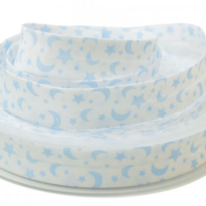 Tissu Biais replié 18 mm coton imprimé Etoiles et Lunes Bleu