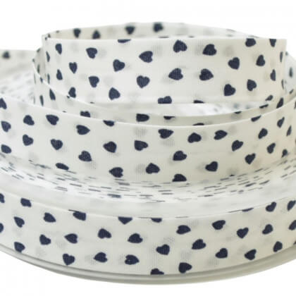 Biais replié 18 mm coton Coeurs bleu marine