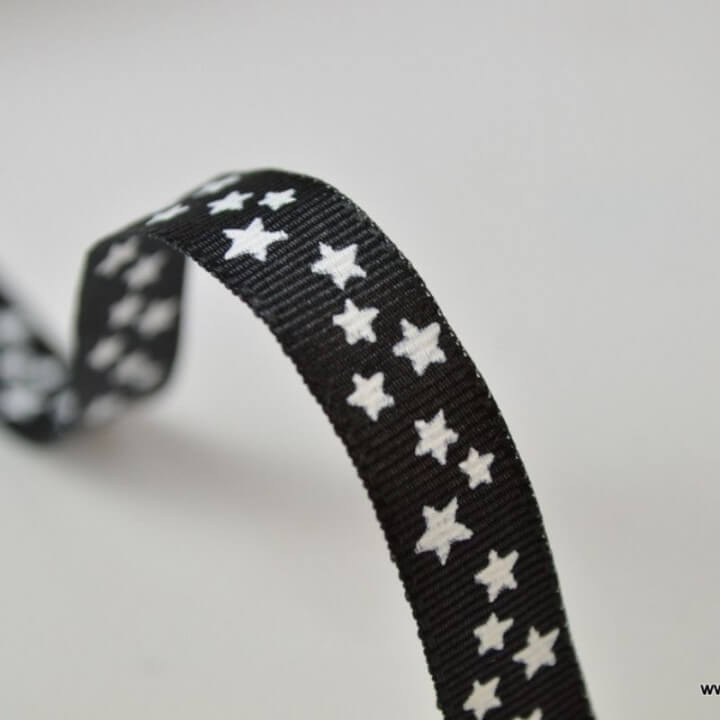 Ruban gros grain Noir étoiles blanches, 10 mm