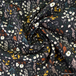 Tissu Viscose Rayon - Dear Isla motifs fleurs fond noir - Cotton and Steel