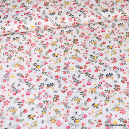 Tissu voile de coton Fostine fleurs rose - Oeko tex