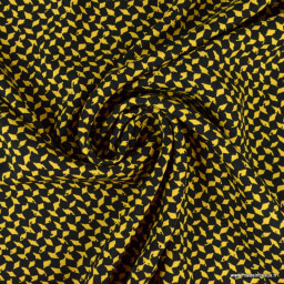 Tissu Viscose motifs diamants jaunes fond noir