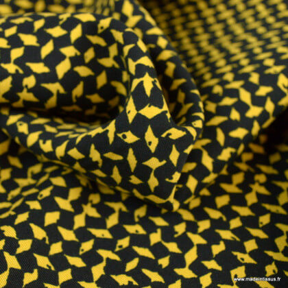 Tissu Viscose motifs diamants jaunes fond noir