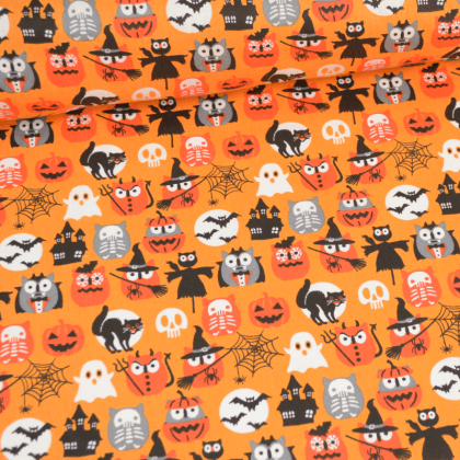 Tissu coton motifs Hiboux d'Halloween - Oeko tex