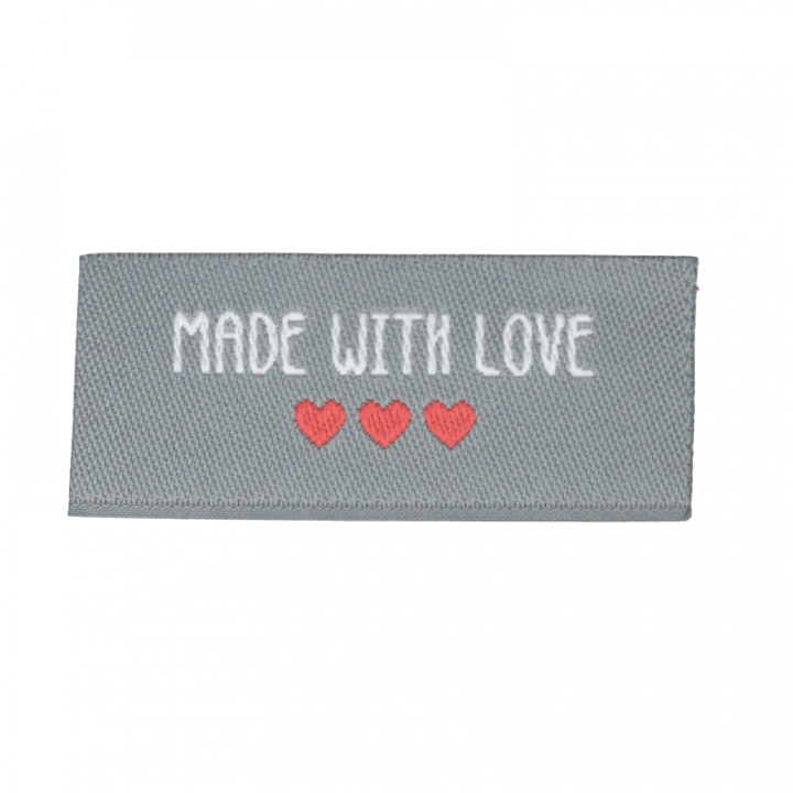 Etiquette tissée à coudre message "Made with Love" 20x45mm