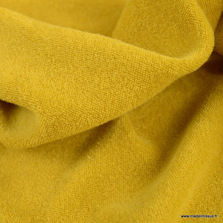 Tissu Eponge habillement moutarde 100% coton - Oeko tex