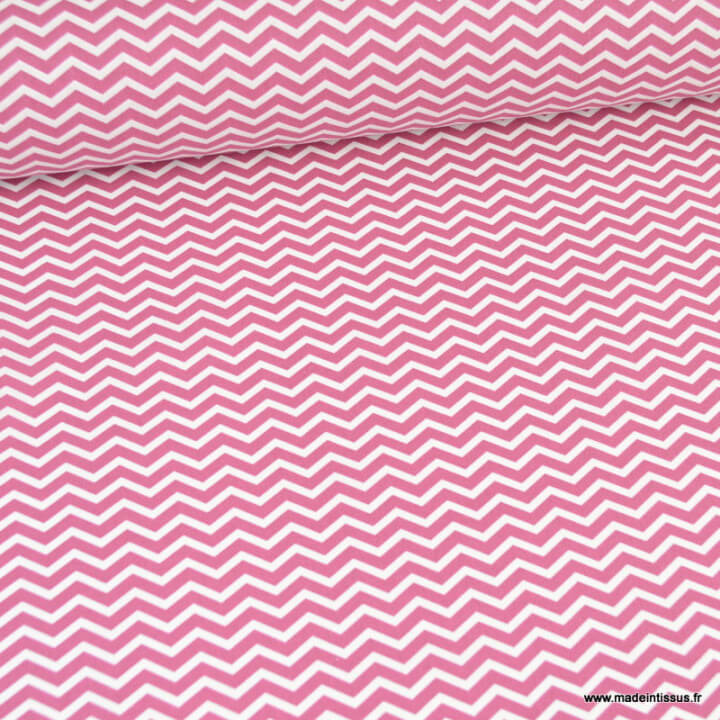 Tissu coton Tezy motif zigzag chevrons Framboise - Oeko tex