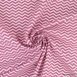 Tissu coton Tezy motif zigzag chevrons Framboise - Oeko tex