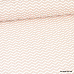 Tissu coton Tezy motif zigzag chevrons Nude - Oeko tex