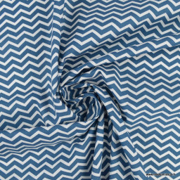 Tissu coton Tezy motif zigzag chevrons Indigo - Oeko tex