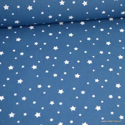 Tissu coton imprimé dessin étoiles multi bleu indigo