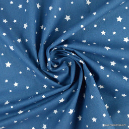 Tissu coton imprimé dessin étoiles multi bleu indigo