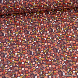 Tissu Axea en coton Bio motifs fleurs fond prune -  oeko tex