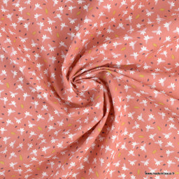 Tissu Zif en coton Bio motifs fleurs noisettes fond chili -  oeko tex