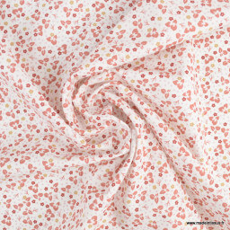 Tissu Kamill en coton Bio motifs fleurs chili fond blanc -  oeko tex