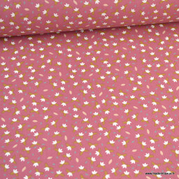 Tissu Zif en coton Bio motifs fleurs fond framboise -  oeko tex