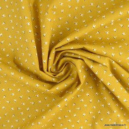 Tissu Spity en coton Bio motifs fleurs fond moutarde -  oeko tex