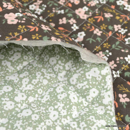 Tissu Matelassé coton double face thème Elona & Hilali sienne brulée et vert de gris