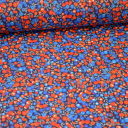 Tissu enduit style Liberty Berry en cretonne coton motifs fleurs rouge et bleu