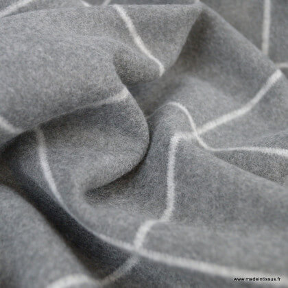 Tissu Lainage à carreaux façon tartan gris