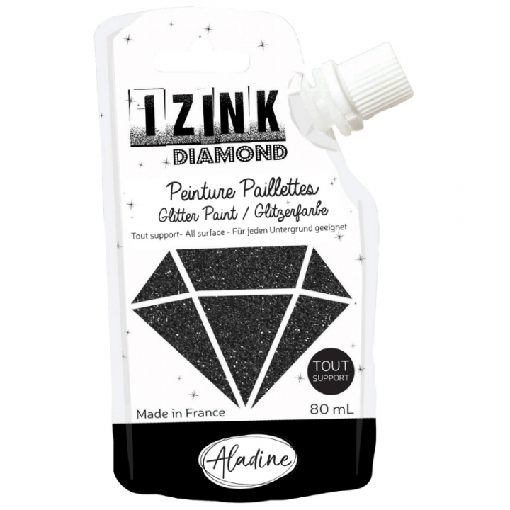 IZINK diamand - peinture textile scintillante colores Noir 80ml