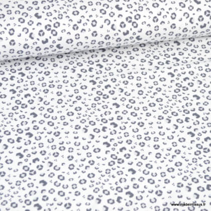 Tissu jersey motifs léopard fond gris - oeko tex