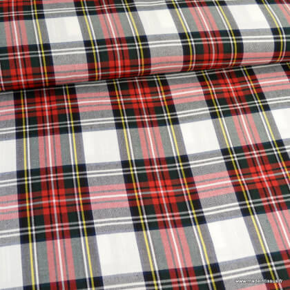 Tissu Tartan écossais à carreaux - Rouge, blanc et noir