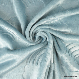 Tissu minky motifs nuages et arc en ciel ultra doux bleu - oeko tex
