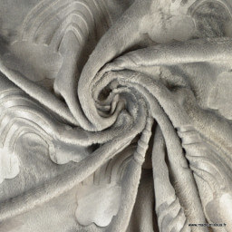 Tissu minky motifs nuages et arc en ciel ultra doux gris - oeko tex